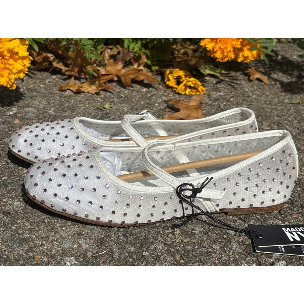 Madden NYC White Mesh Pink Rhinestone Mary Jane Flats Size 5 NWT